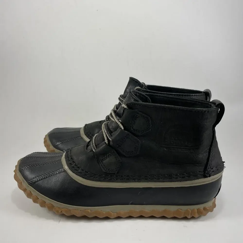 Sorel Out N About Duck Boots Womens Size 6 Ankle Booties Waterproof Rain Black